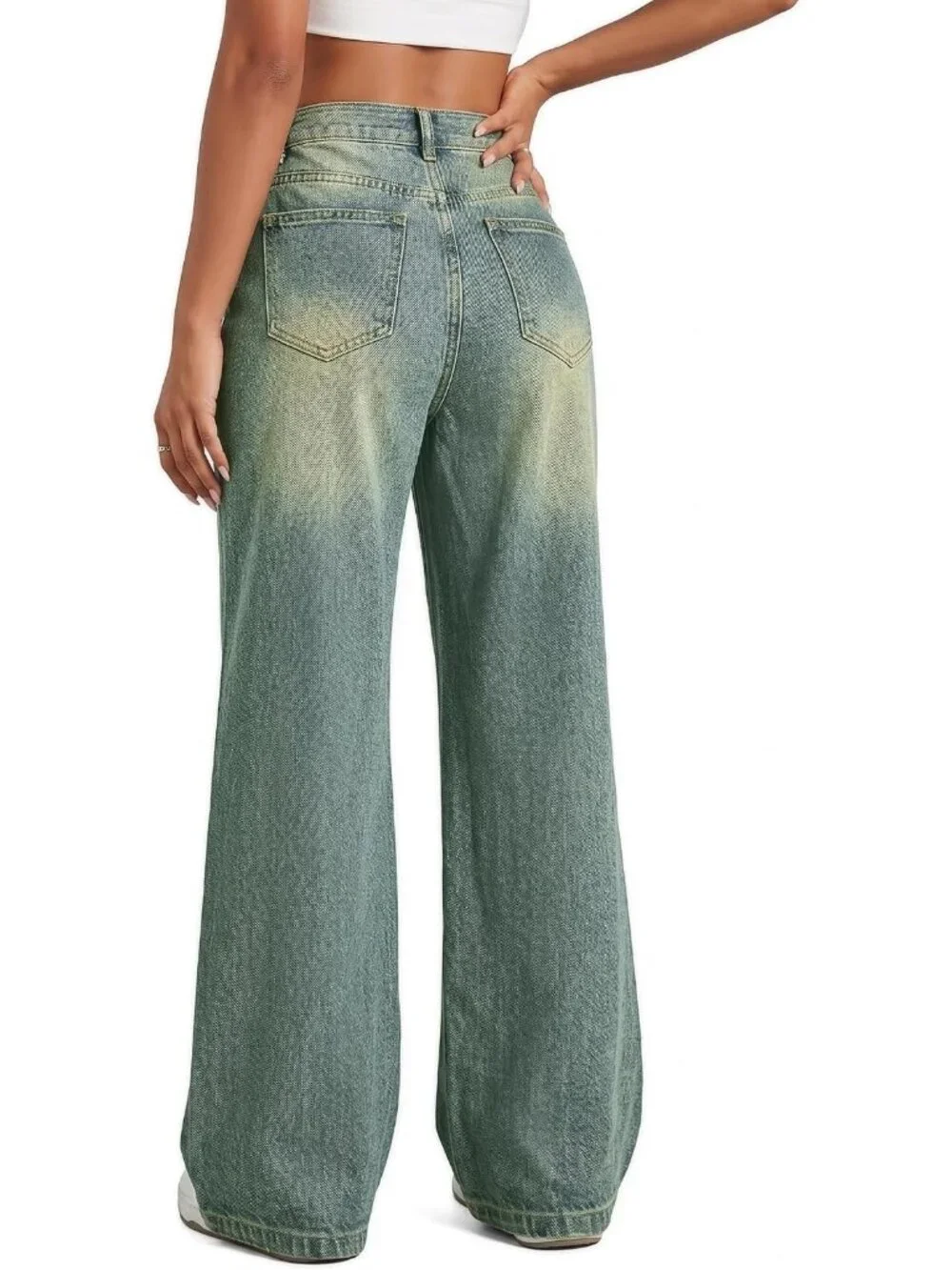 Women's Retro Blue Denim Y2k Straight Leg Button Zipper High Waisted Baggy Jeans